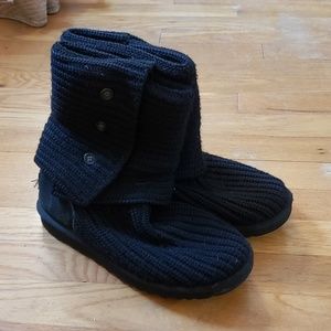 Black knit side button UGG boots